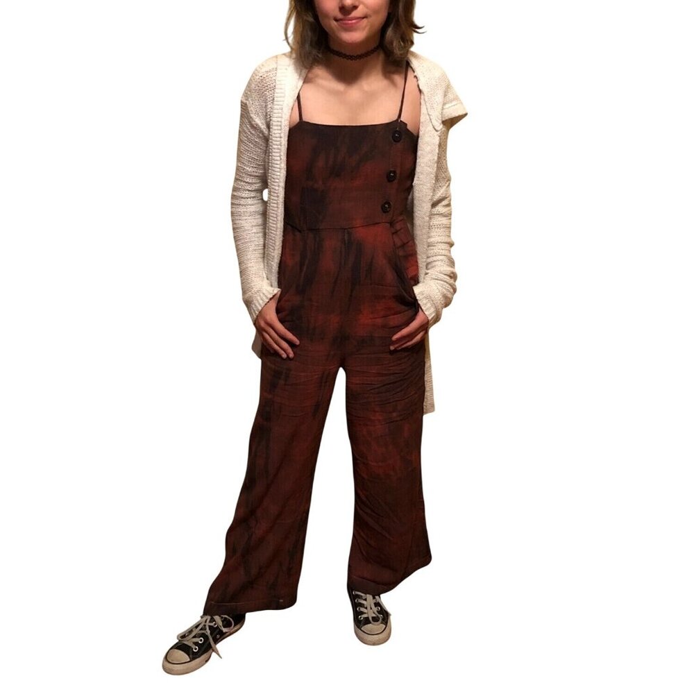 Vtg Forever 21 Custom Tie Dye Wide-Leg Linen Jumpsuit | Boho Hippie Y2K Coastal - Picture 16 of 16